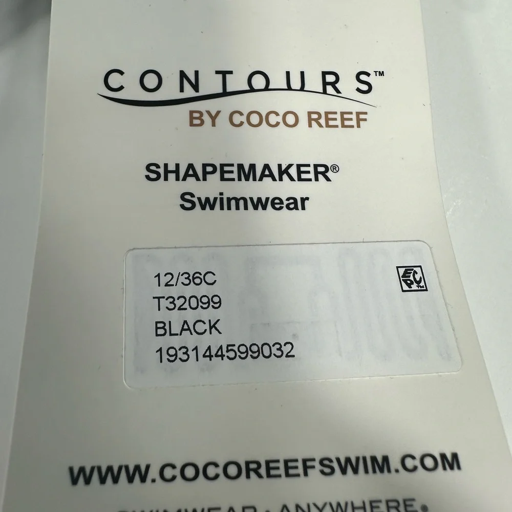 NWT Contours by CoCo Reef Belted High-Neck One-Piece Swimsuit- Black- 12/36C - Picture 9 of 13